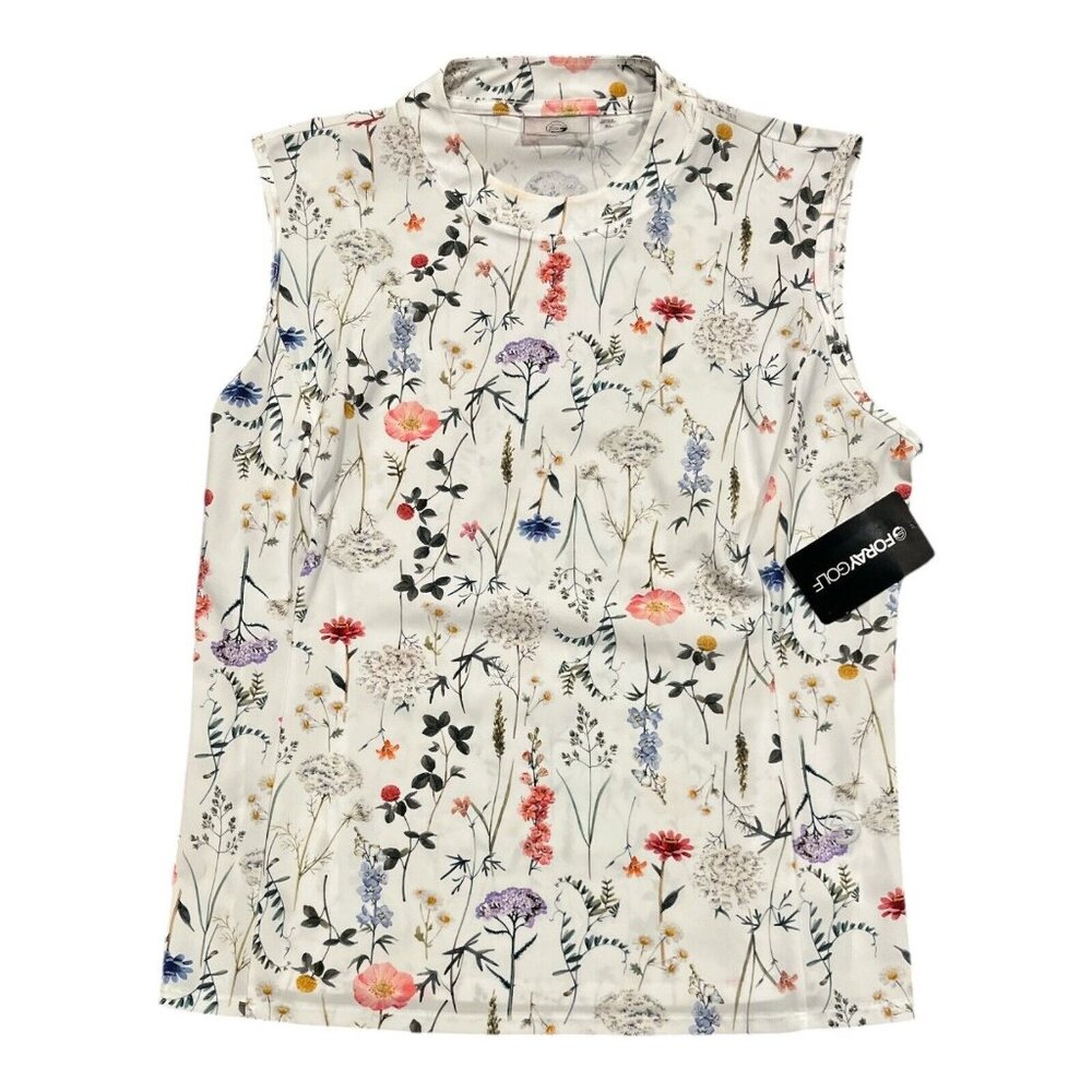Foray Golf Women’s Mock Neck Sleeveless Top White Floral Size XL NWT